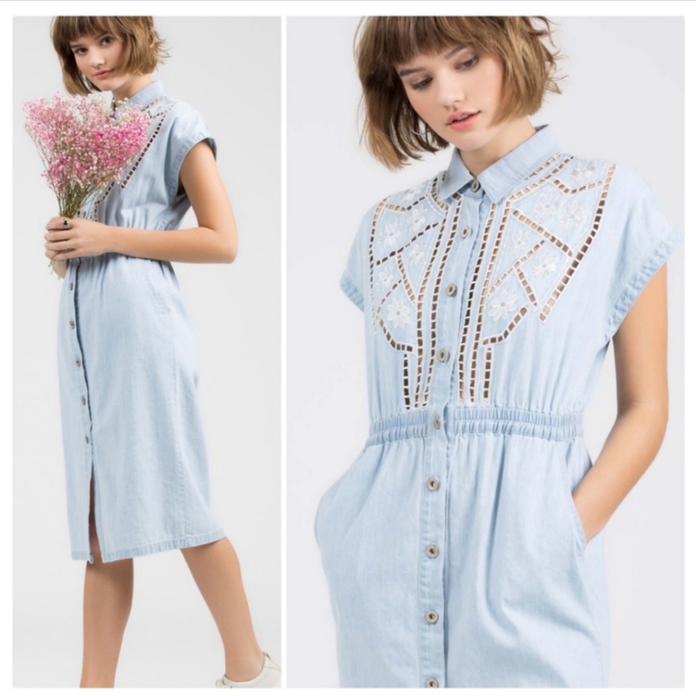 Pol Blue Chambray Denim Eyelet Lace Dress - Picture 8 of 8